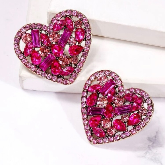 Dazzling Pink Heart Earrings - Picture 4 of 8